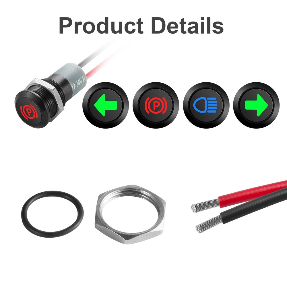 12V LED Indicator Small Light Waterproof, 1/2"(12mm) Panel Cutout Black