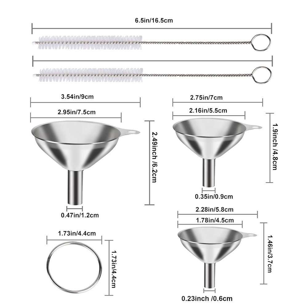 Metal Stainless Steel Mini Funnels for Kitchen Use Large Medium Small Funnel