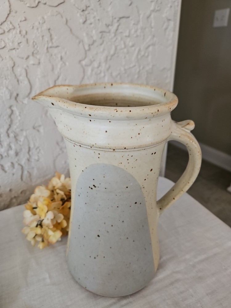 Pottery Pitcher Earth Tones Speckled Signed