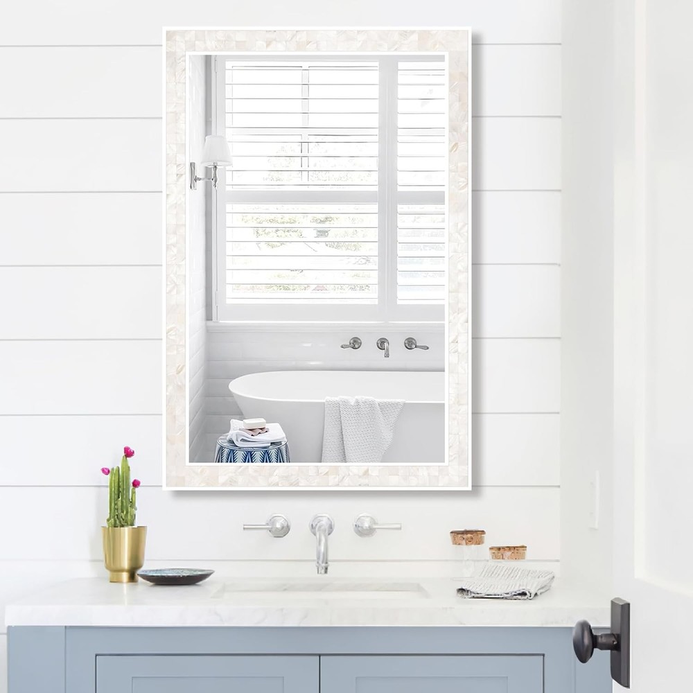 Tanmicoshomy White Shell Framed Rectangular Wall Mirror