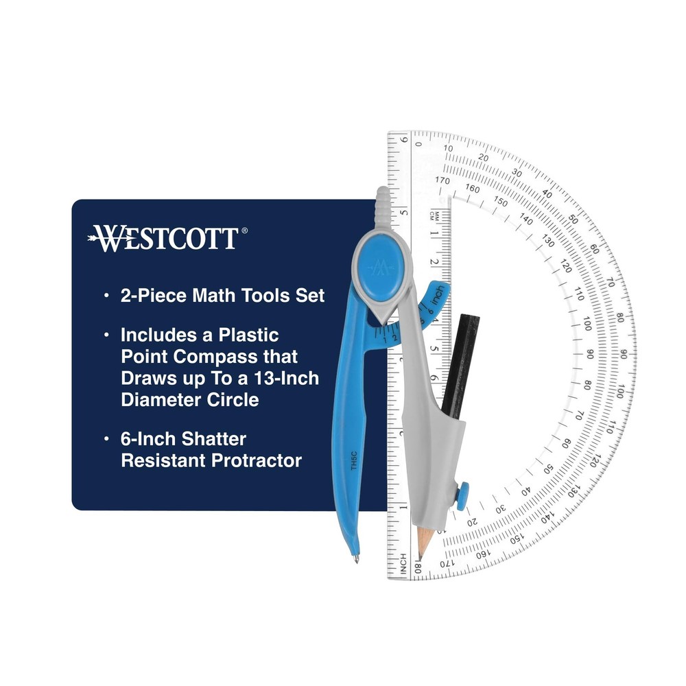 Westcott Compass and Protractor Math 1 Count (Pack of 1), Assorted