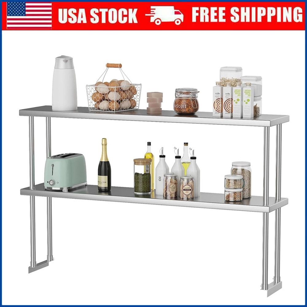 Stainless Steel Overshelf, 60"x12" 2-Tier Adjustable Shelf for Prep & Work Table
