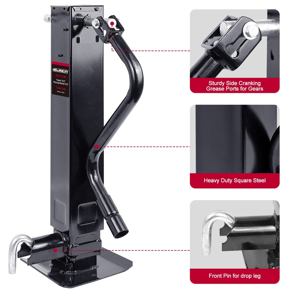 26" Lift 12000 lb Heavy-Duty Trailer Jack Weld-on Drop Leg Square Sidewind Stand