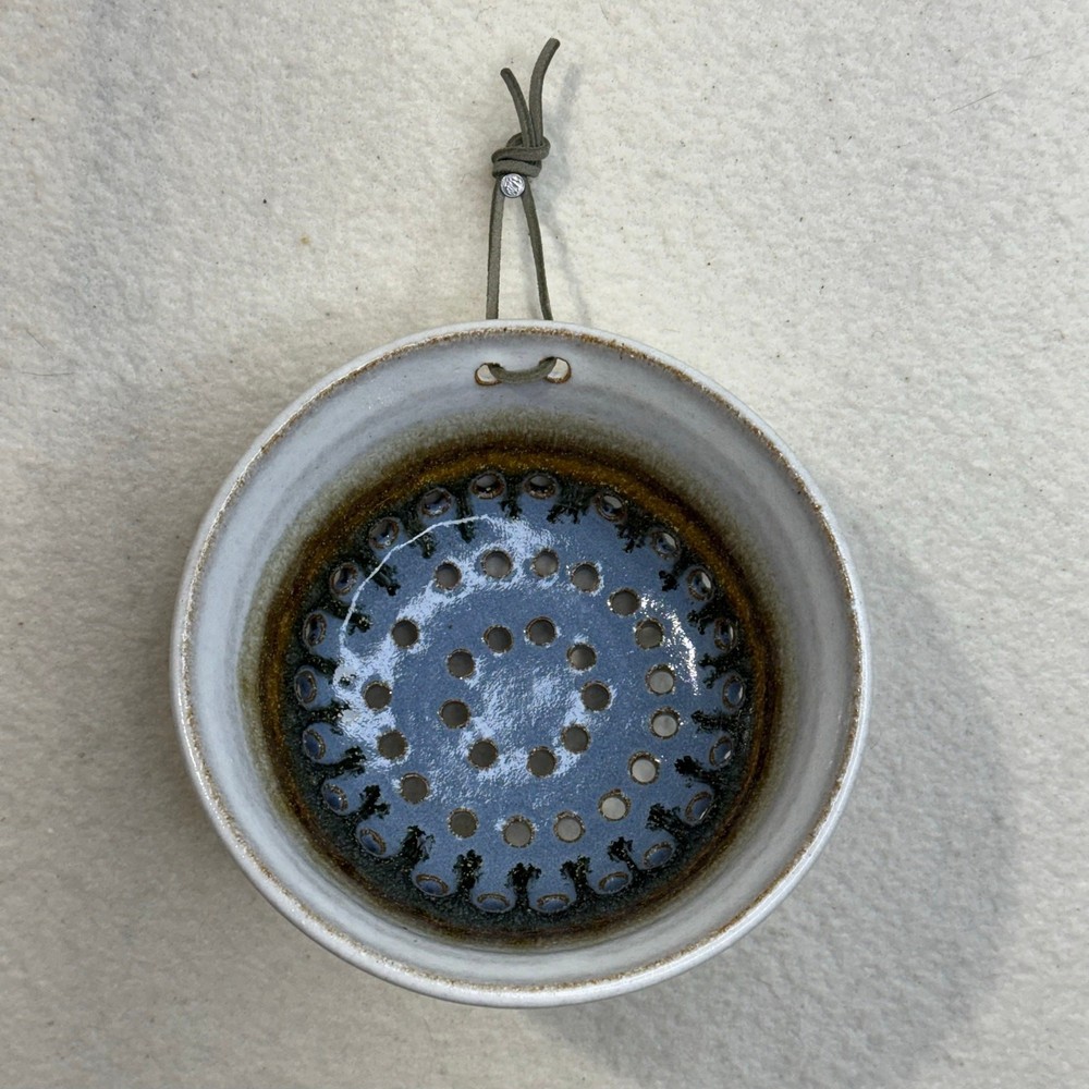 Handmade Functional Studio Pottery Ceramic Berry Bowl Colander Decorative Hanger