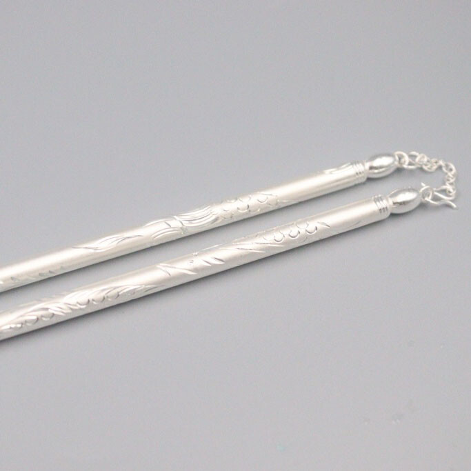 Real 999 Silver Chopsticks Home Tableware Dragon Pattern Crafts Chopsticks NEW