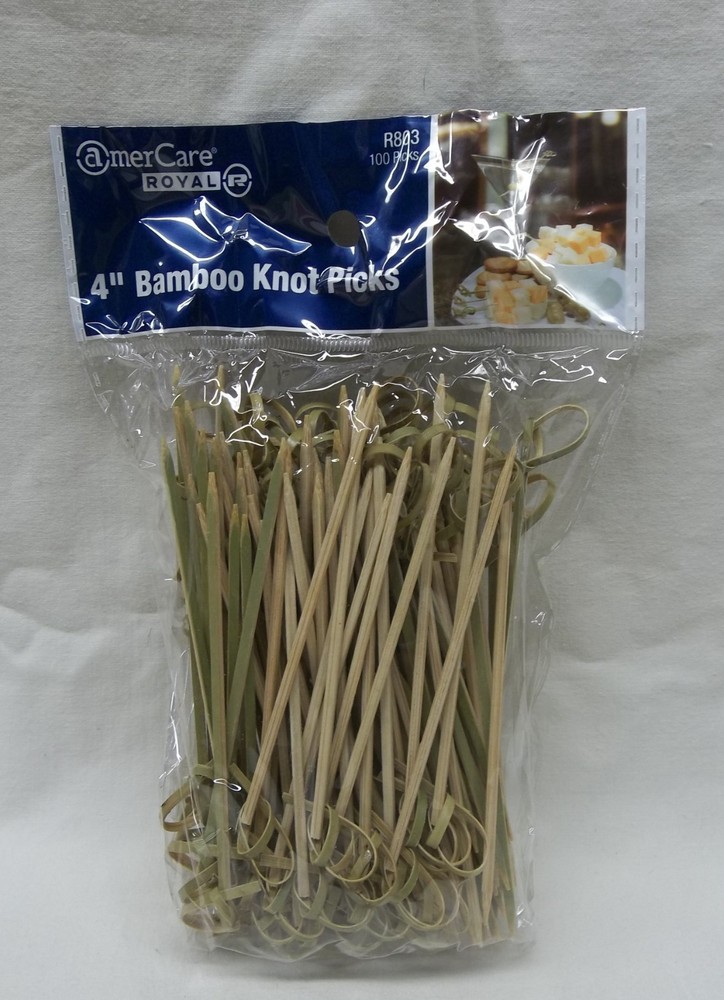 100 COUNT ROYAL 4" BAMBOO KNOT COCKTAIL/APPETIZER PICKS