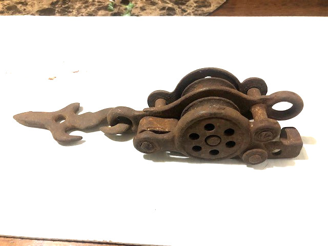 Antique Smaller Barn Rope Double Pulley With Hook