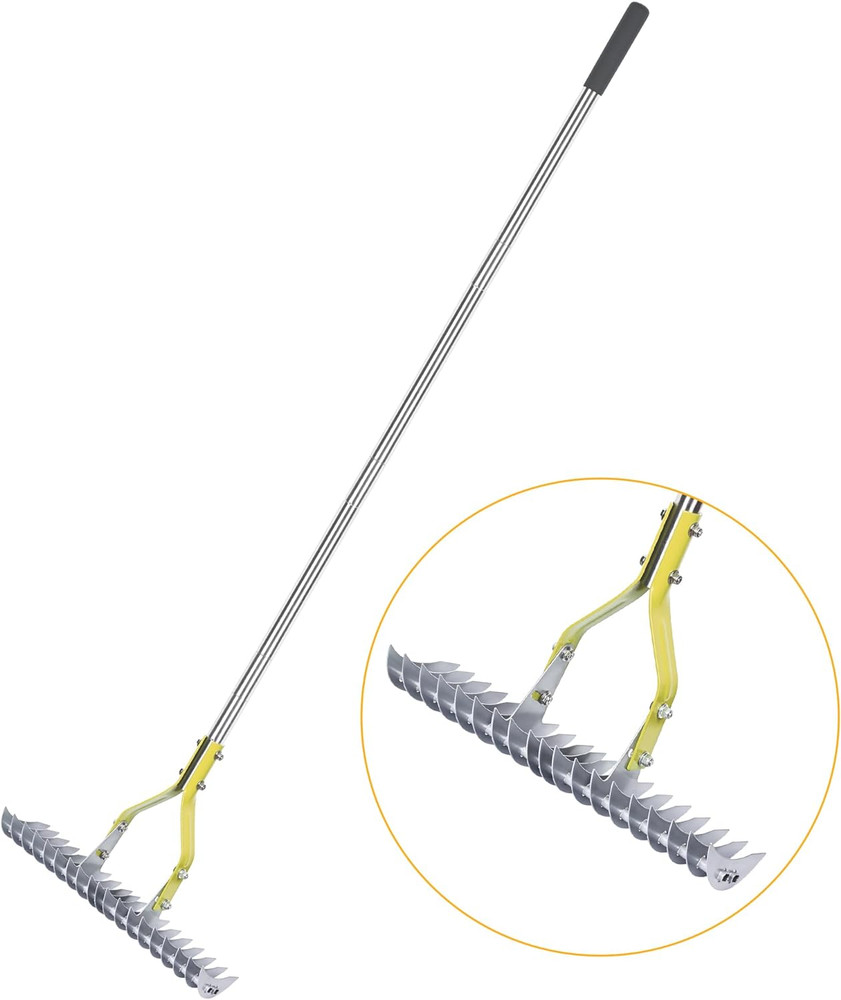 Thatch Rake Dethatcher - 15-Inch Wide Lawn Rake for Dead Grass Removal, Stainles