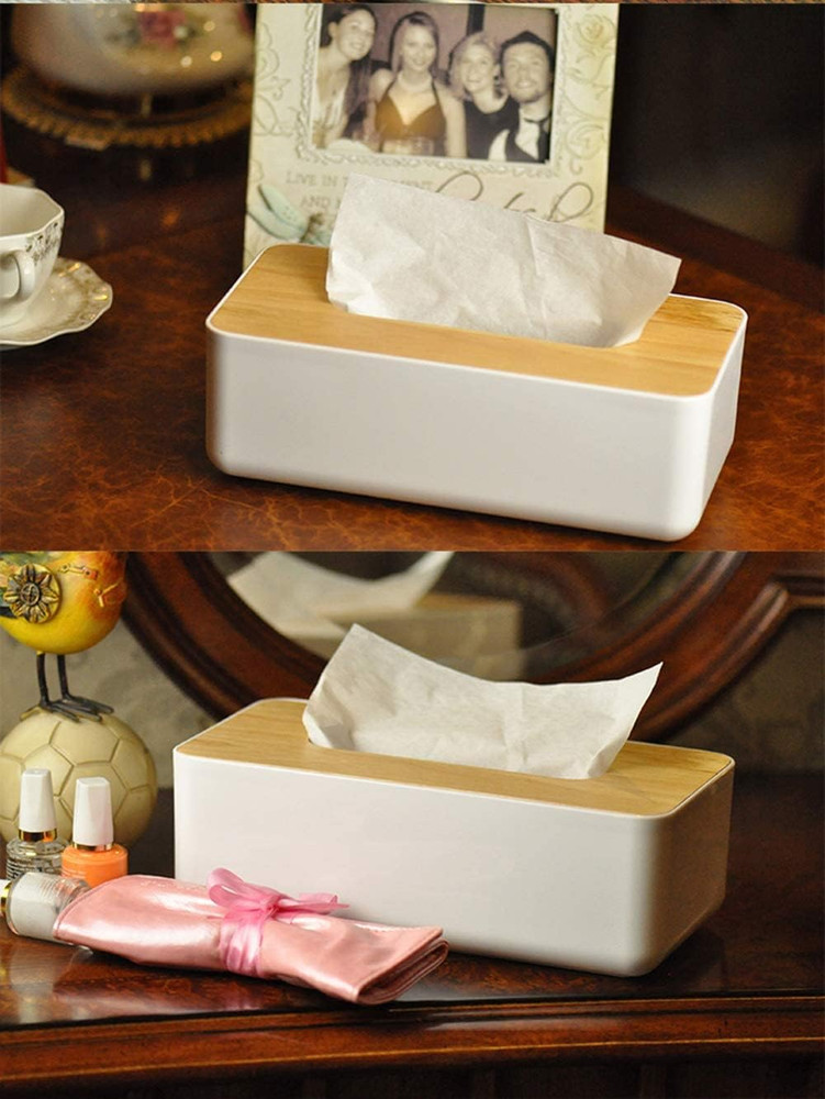 Wood Tissue Box Cover Rectangular Holder Large Size Bathroom Vanity Decor