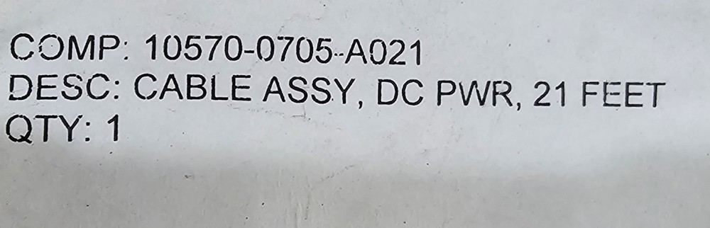 Harris DC Power Cable, Pt # 10570-0705-A021, 20 Ft, New