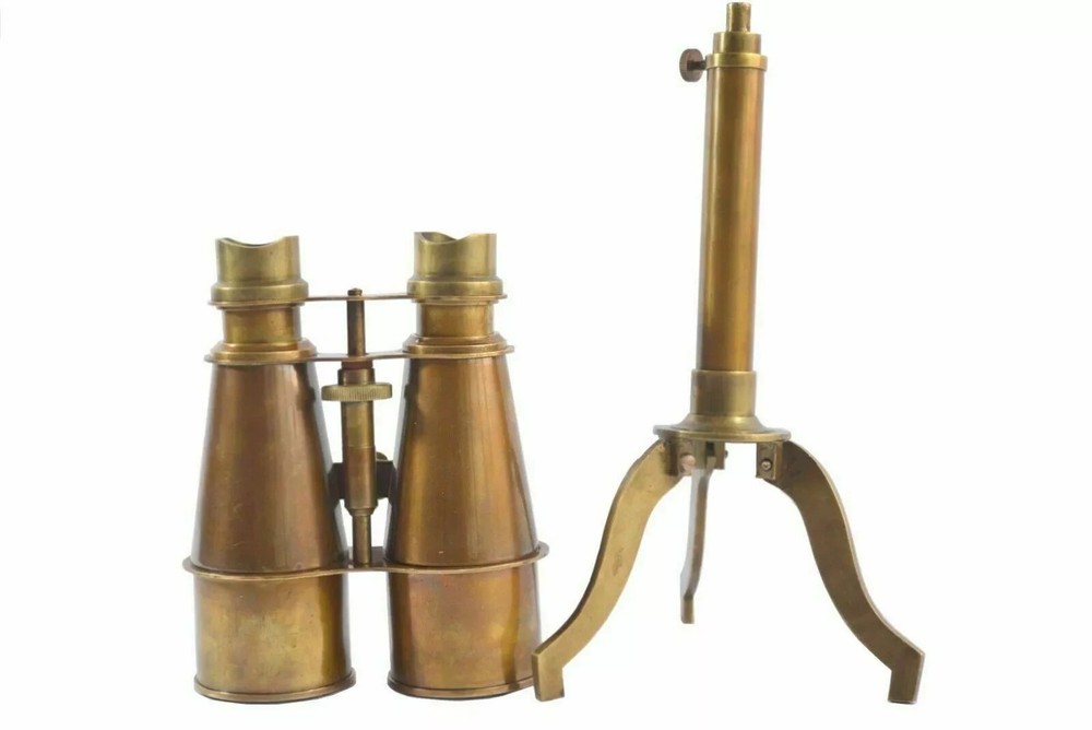 Brass Telescope Binocular With Tripod Table Standing Marine