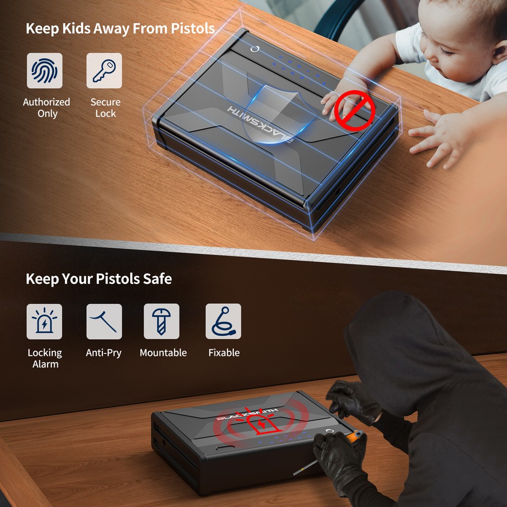 Blacksmith Gun Safe High Precision Fingerprint Pistol Secure 3 Ways Quick Access