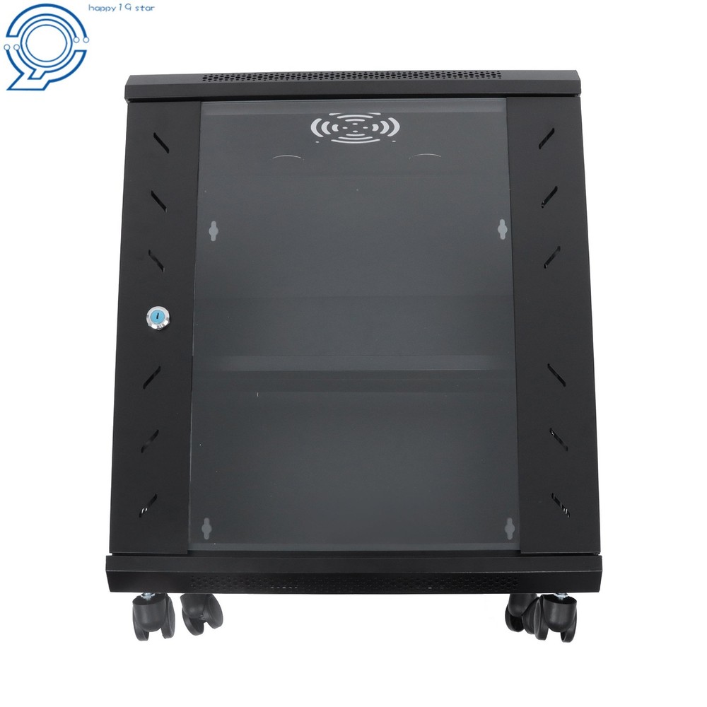 12U Enclosed Server Rack 15.5" Deep, Secure Lock Glass Front & Sides