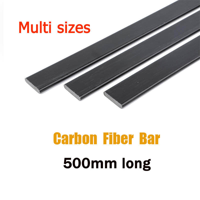 500mm Pultruded Carbon Fiber Flat Shape Solid Bar Strip Multi Sizes