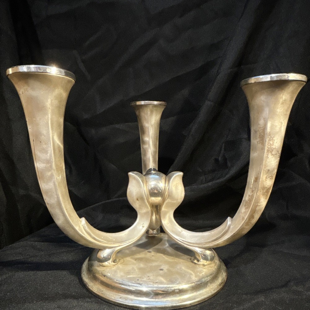 WMF Ikora Silverplate Three-Arm Candlesticks Pair Post-1940 Decorative