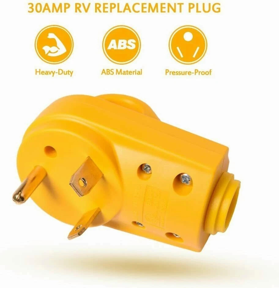 125V 30Amp Heavy Duty Male Plug RV Replacement with Ergonomic Handle Yellow
