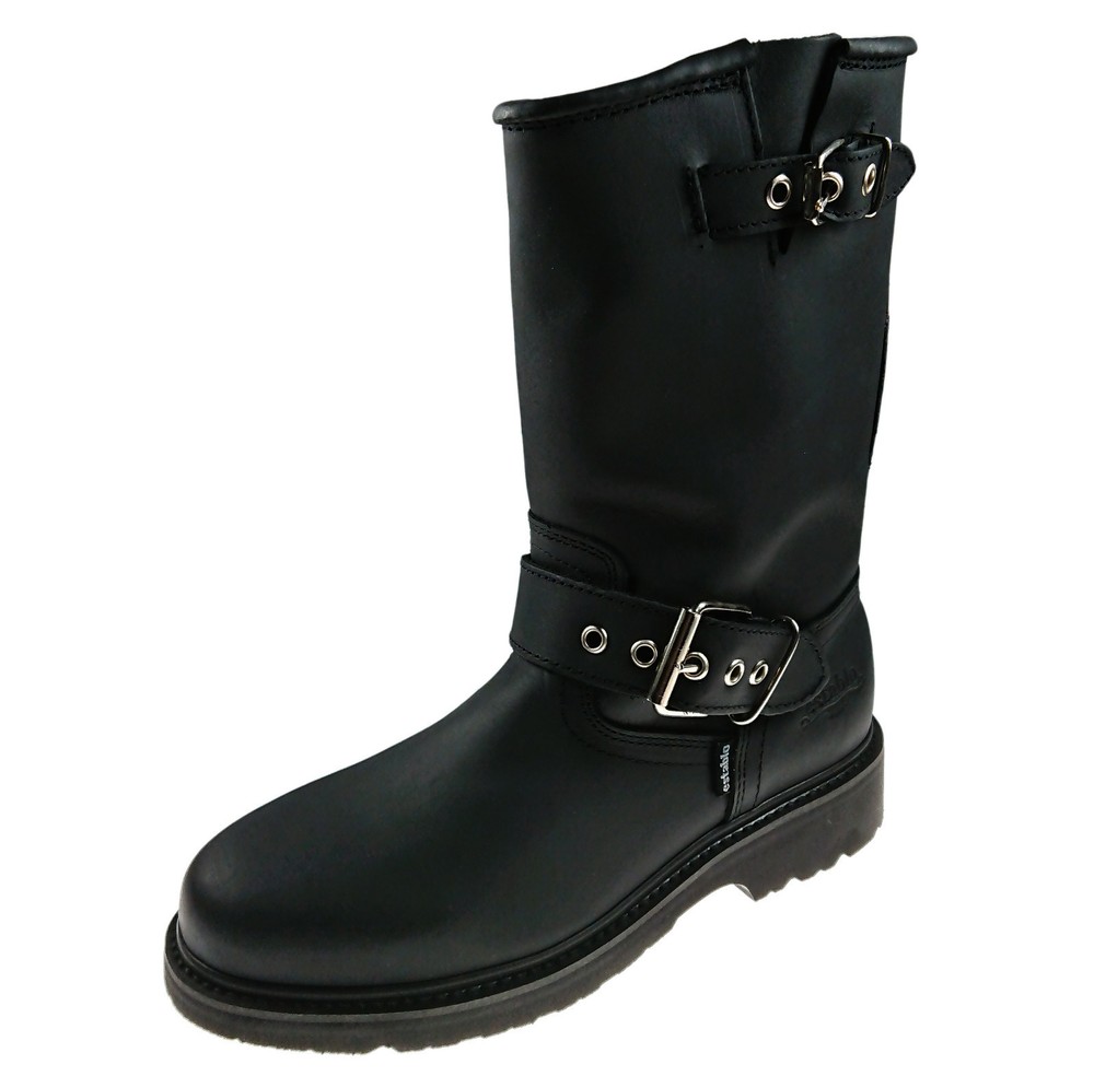 Men's Genuine Leather Establo Biker Work Boots Black Pull On_Made in Mexico_