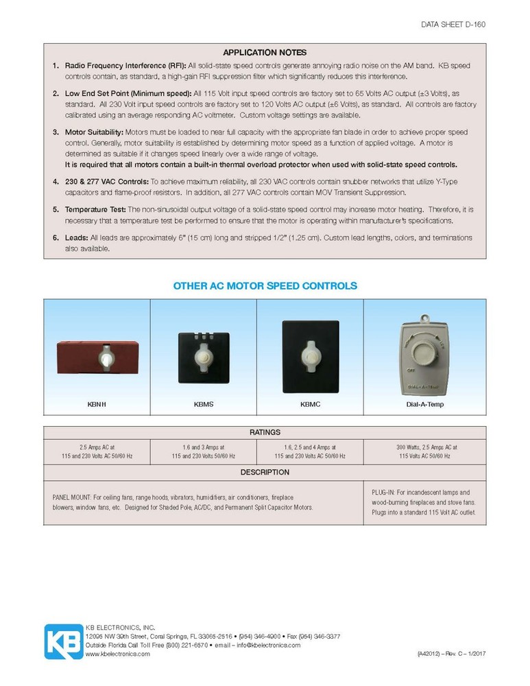 15 Amp Solid State Motor Speed Control KBWC-15K —SHIPS FREE—