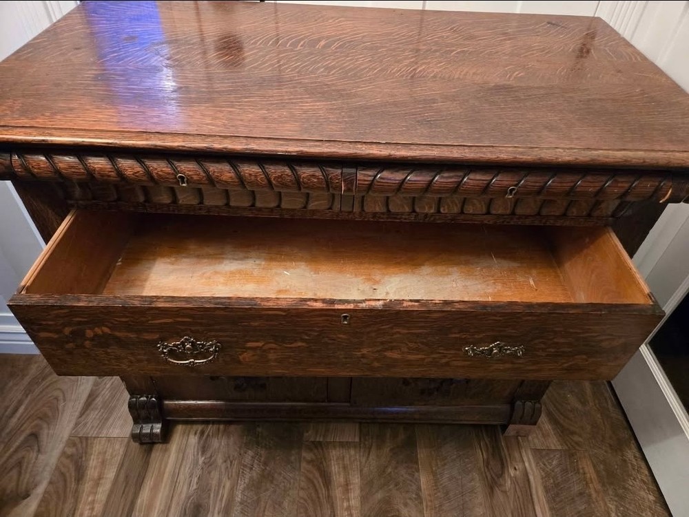 Antique Tiger Oak Buffet Sideboard Decorative