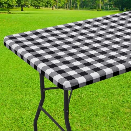 Rectangle Picnic Table Cloth, Elastic 72" x 30" (Rectangular) Black and White