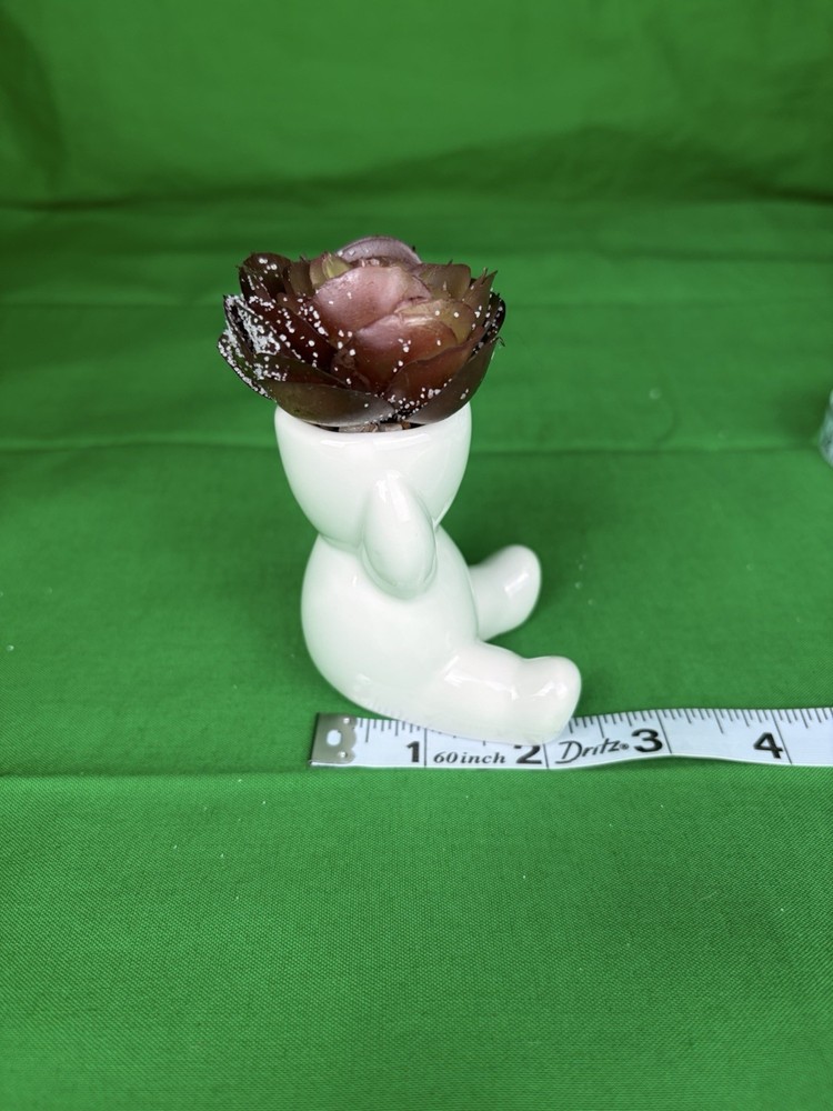 White Ceramic Sitting Figure Planter – Cute Modern Small Decorative