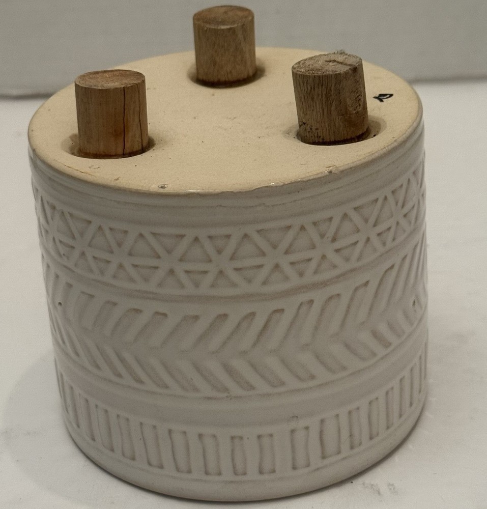 Footed White Geometric Ceramic Pot 4.5” Diameter 4.5” Height