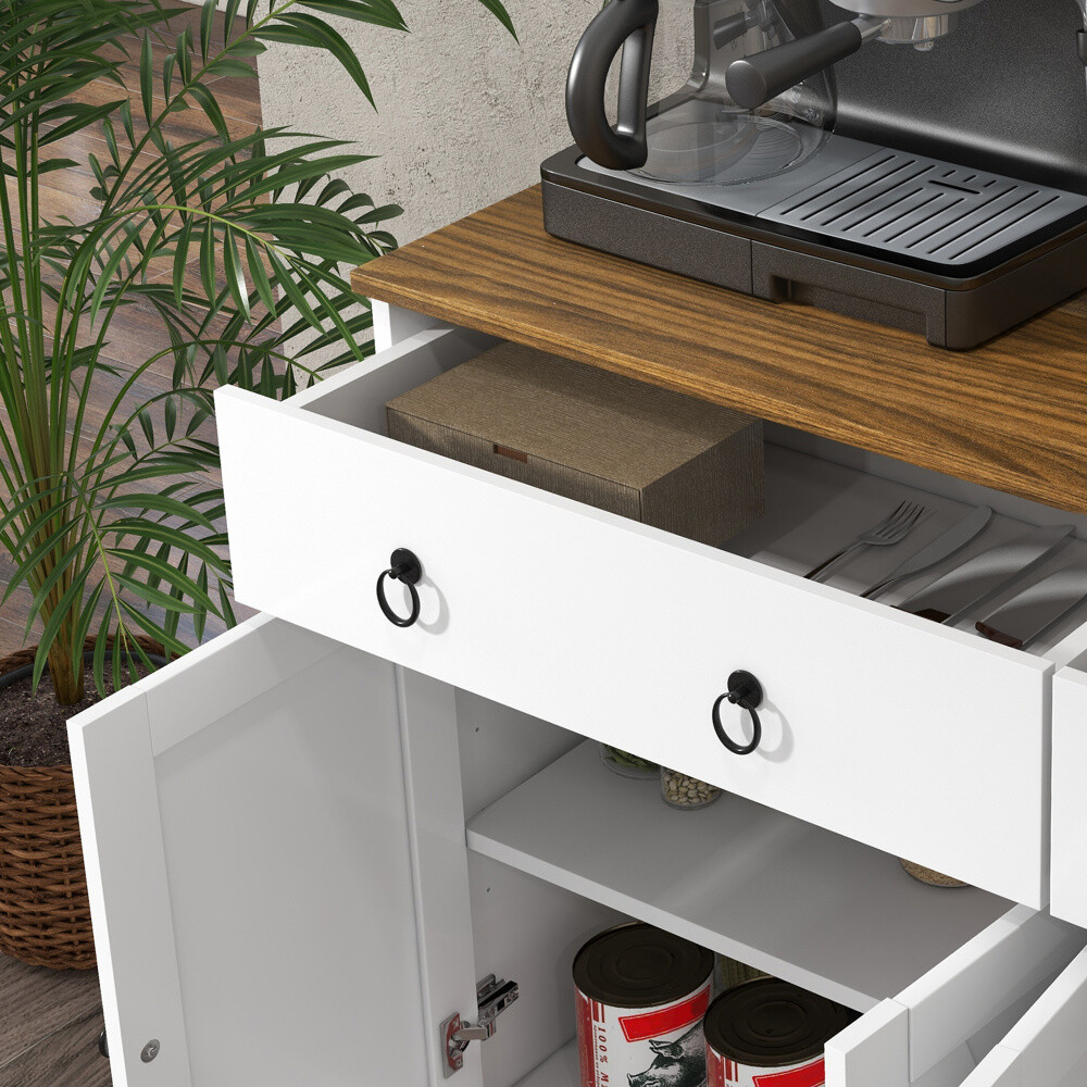 Sideboard Buffet Cabinet w/2 Drawers&2 Storage Cabinets&4 Doors&Adjustable Shelf