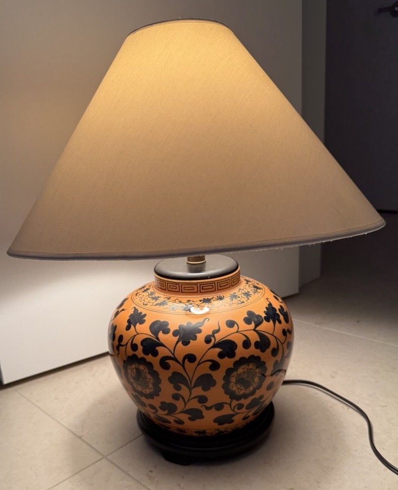 Vintage Kashmiri-style Ceramic Lamp 'Mughal Bagheecha'