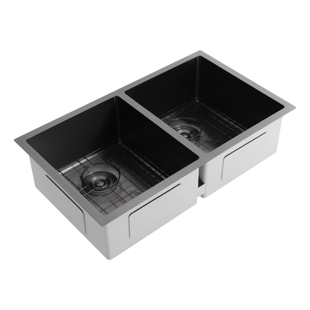 Double Bowl Sink Kitchen Sink Rectangular Stainless Steel Sink w/Grid & Drainer