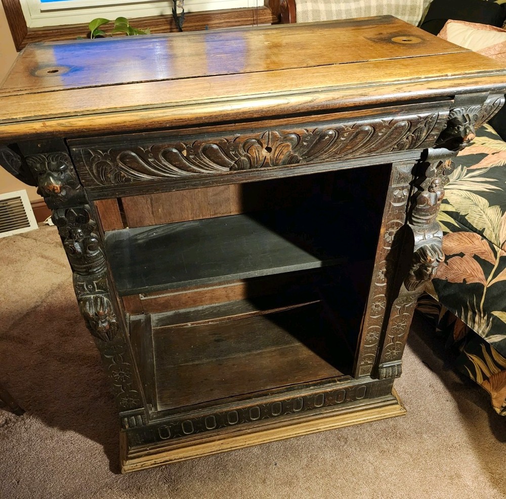 Antique Carved Oak Bookcase Cupboard