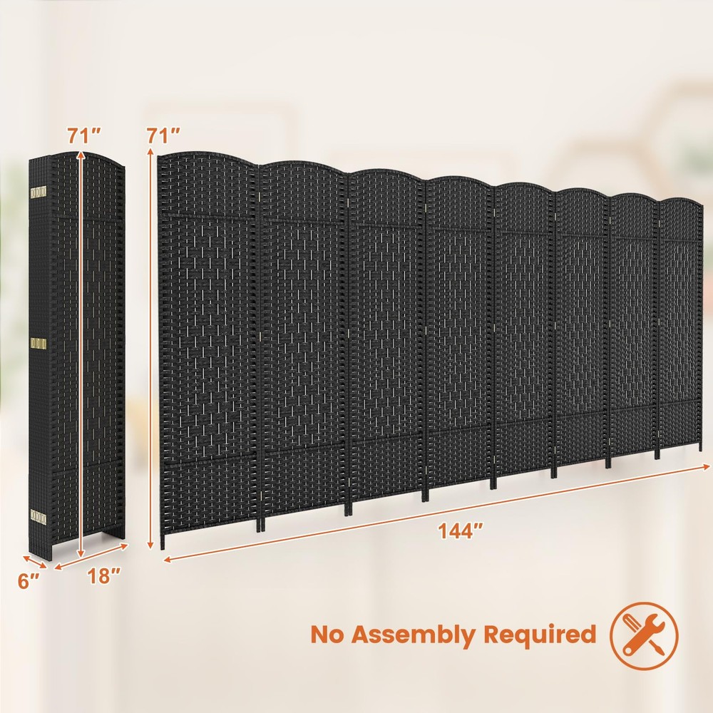 Room Divider 8 Panel - 6 FT Folding Privacy Screen, Fully Assembly, Solid Woo...