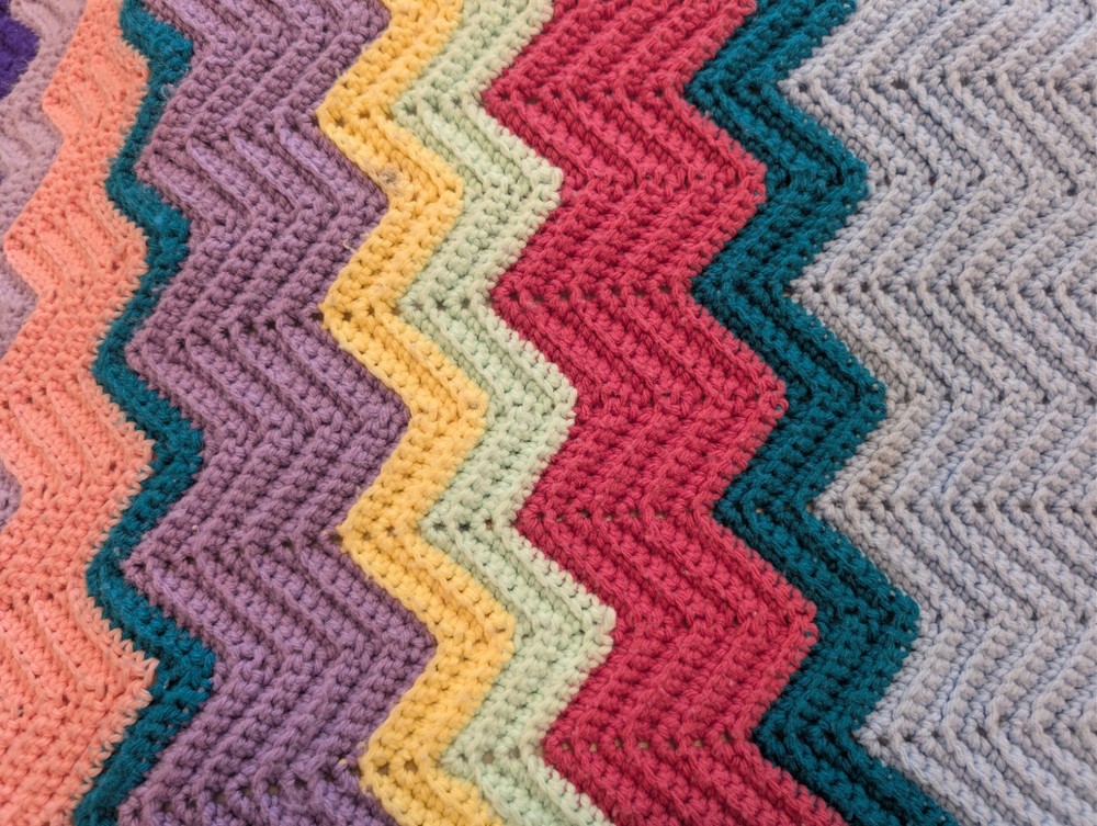 Handmade Multicolor Chevron Crochet Large Sofa Throw Blanket Decorative