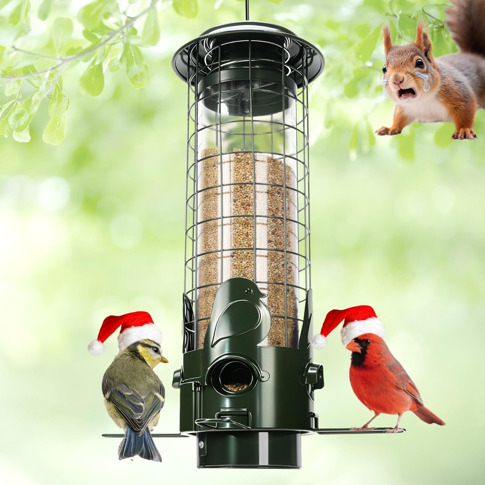 Squirrel Proof Bird Feeder for Outdoors Hanging,Gravity Protection green