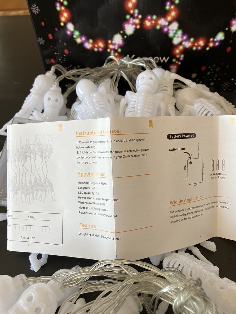 NIB 2 Pack Knonew Multicolor Halloween Skeleton String Lights FREE Shipping!