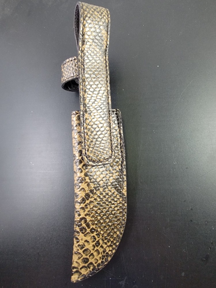 Buck Knives 119 Sheath Right Pull Authentic FAUX SAND BROWN PYTHON SKIN leather