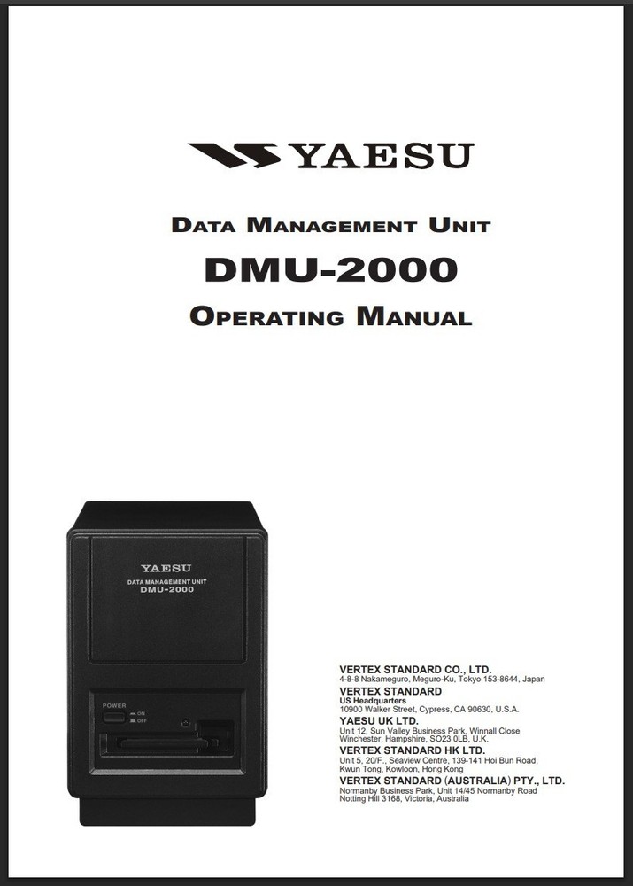 Yaesu DMU-2000 Data Management Instruction Manual: Operating Guide Coil Bound