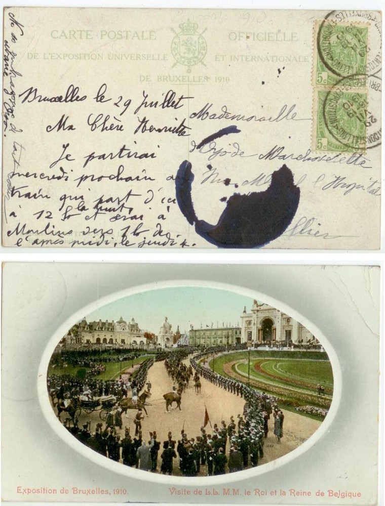 1910 Brussels Belgium Exposition postcard and cancel