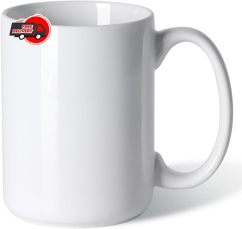 16oz Porcelain Coffee Mug, Classic White Ceramic Cup with Large Handle for Tea