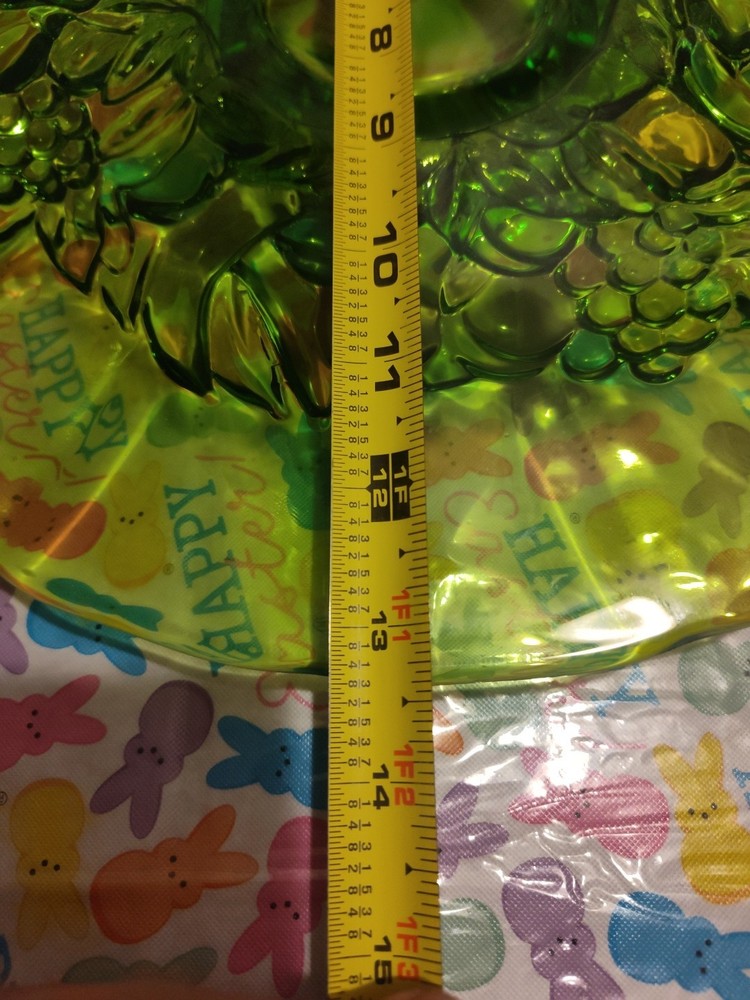 GREEN LE Smith Glass Open Server Low Footed Round Cake Stand Plate Fruit 13" w