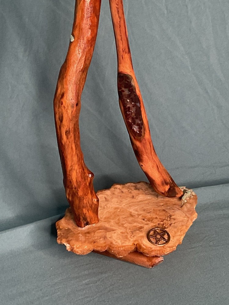 Hand made oak Magic Wand Wit Granate Stone