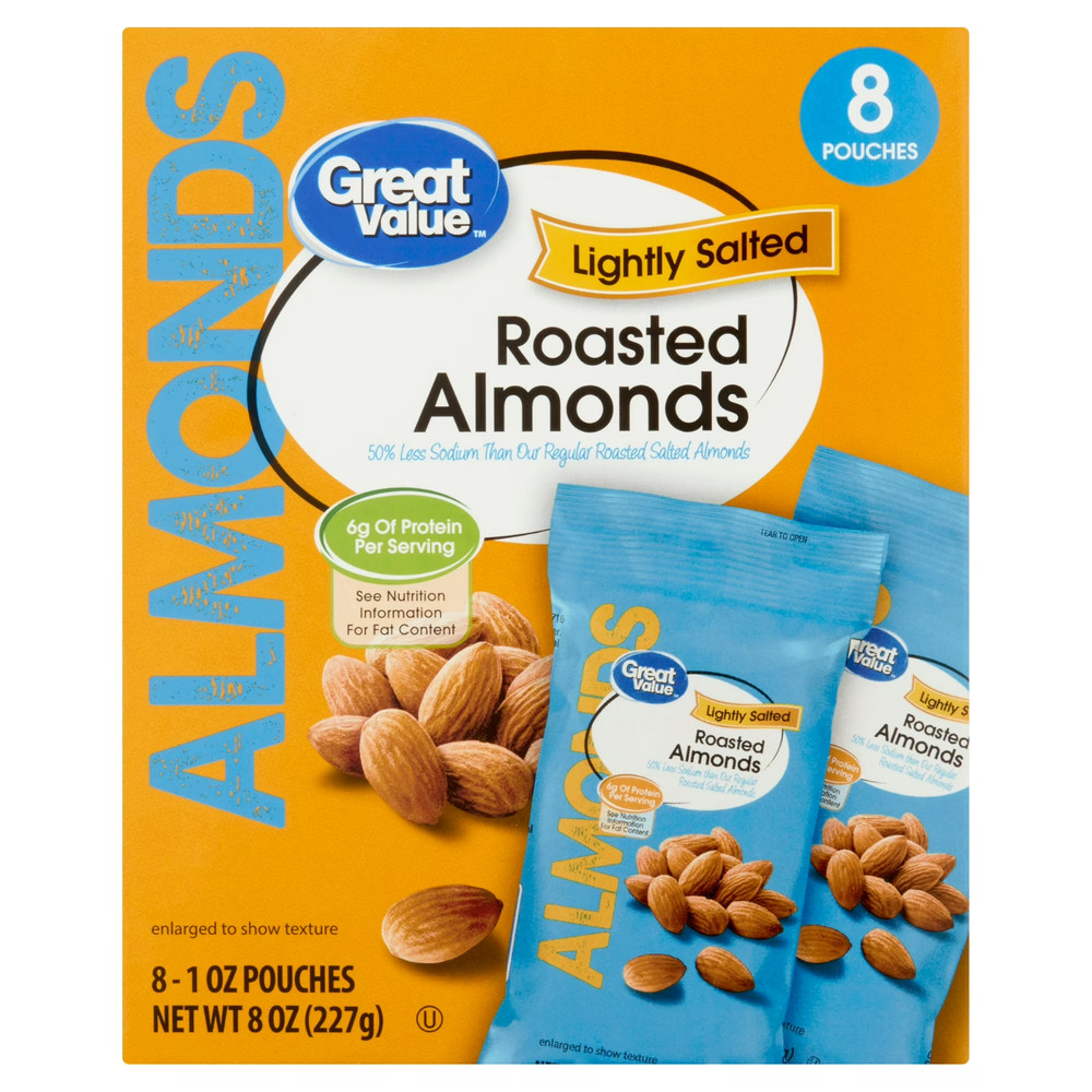 Great Value Lightly Salted Roasted Almonds 1oz 8 Count – Healthy Snack
