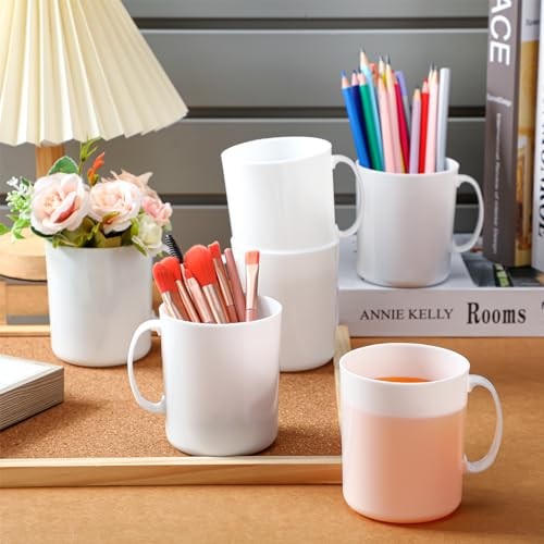 Pcs Plastic Mugs with Handle oz Unbreakable Plastic Coffee Mugs 12 White