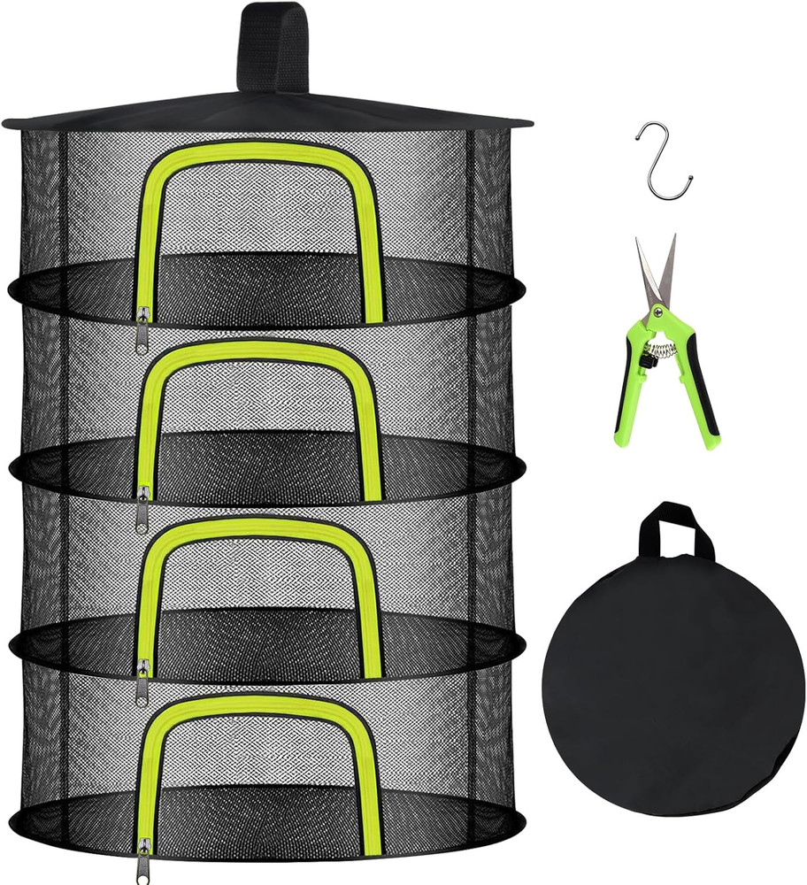 4 Layer Herb Drying Rack, Hanging Mesh Net, Foldable Plant Drying Rack with U-Sh