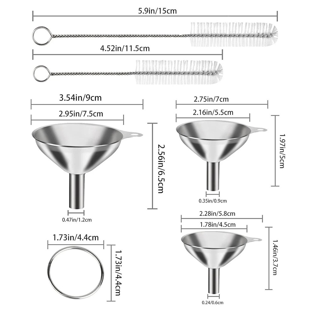 6 Pcs Stainless Steel Mini Funnels for Kitchen Use Large Tiny Small Funnel