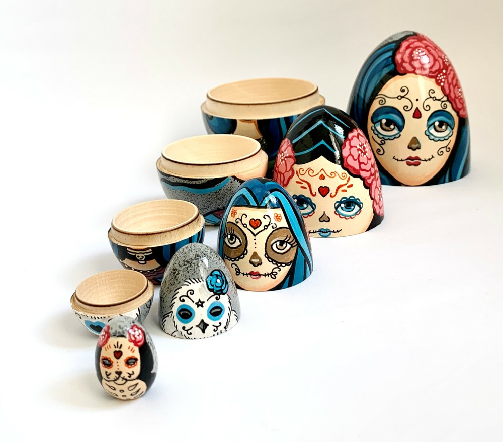 Santa Muerte 5 pcs Nesting Egg, Matryoshka 5'', Room Decor, Personalised Gift