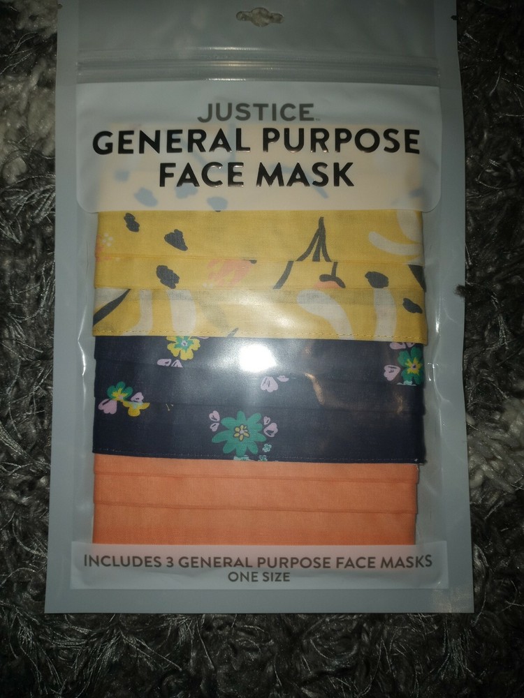 Justice 3pk reusable Face MAsk 2 floral & 1 solid new
