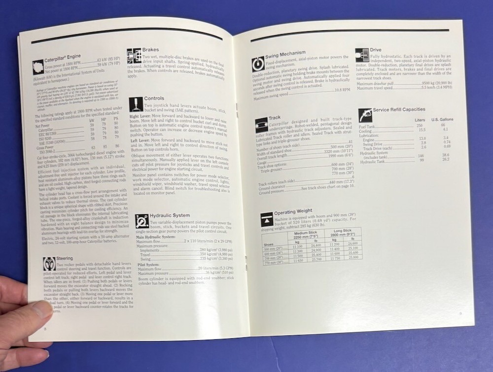 CATERPILLAR BROCHURE 311 Excavator 1993