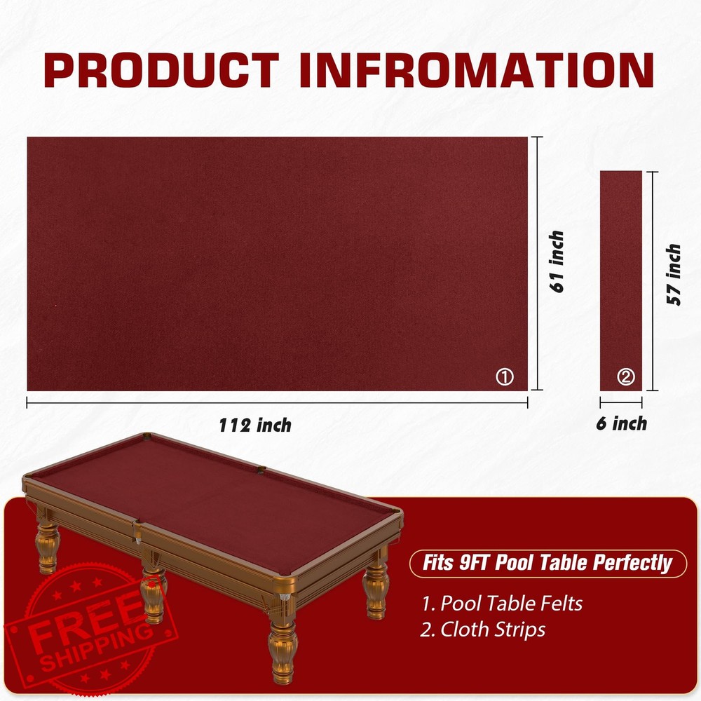 Pool Table Felt Cloth Billiard Replacement Kit Strips