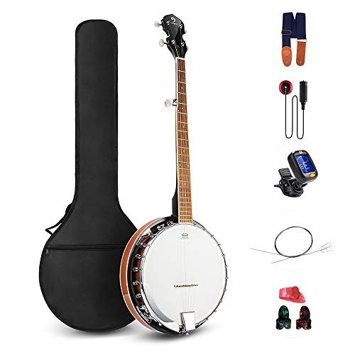 5 String Banjo Remo Head Closed Solid Back with beginner Kit, Tuner, 38 Inch