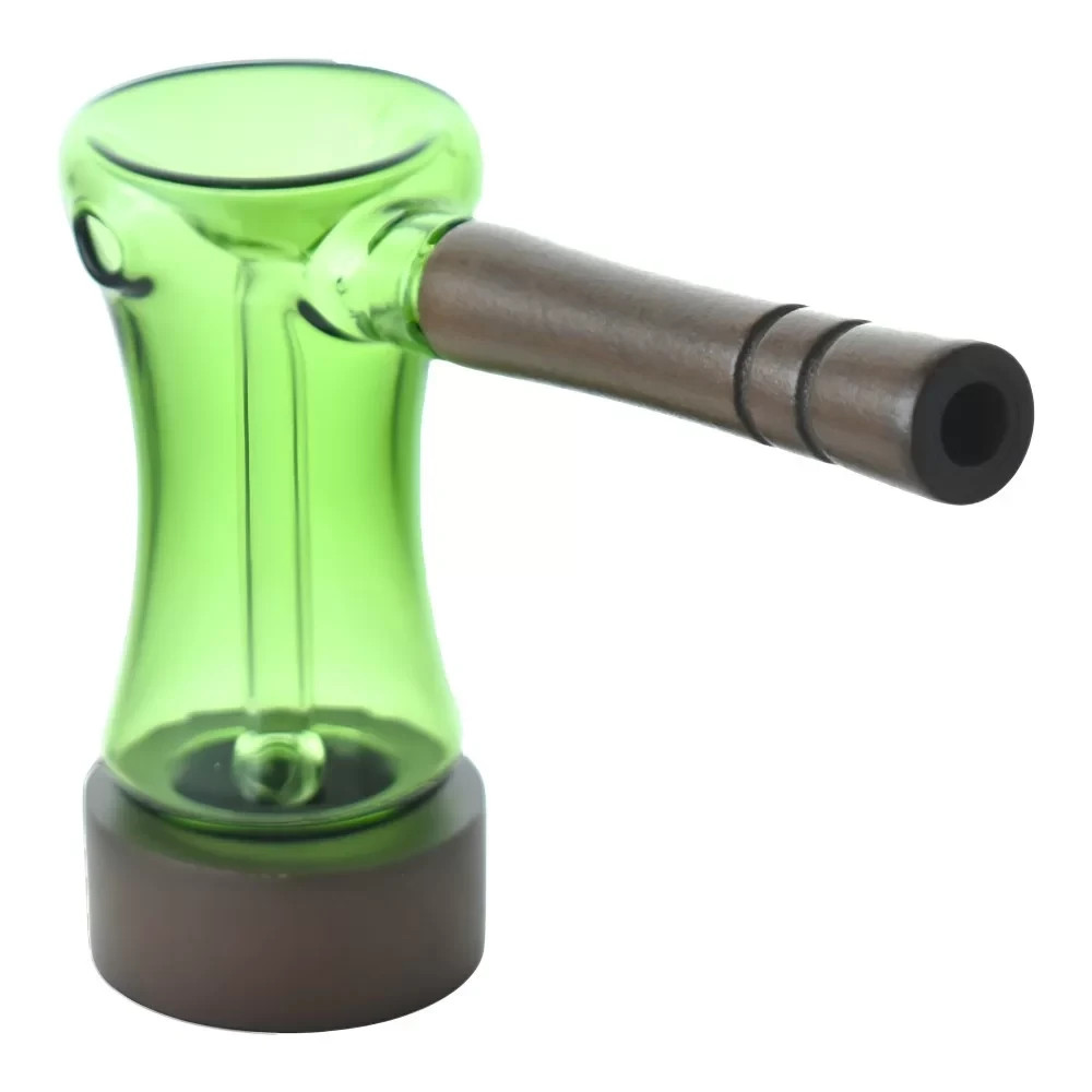 5" Wood-Handled Glass Bubbler Hand Pipe - Assorted